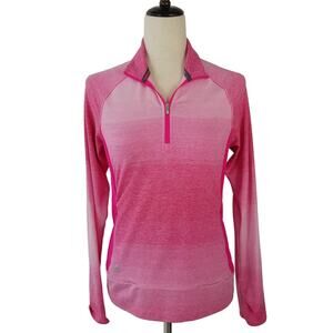 Adidas Pink Fade Quarter Zip Long Sleeve Activewear Top Zippered Pockets Size S